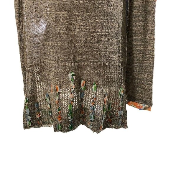 BKE Gimmicks Open Weave Women Tan Raw Edge Chiffon Trim Wool Cardigan Sz Small - Picture 7 of 13